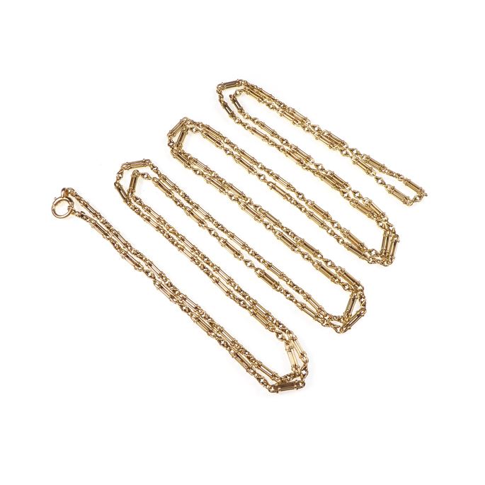 Antique 18ct gold baton link long chain necklace | MasterArt